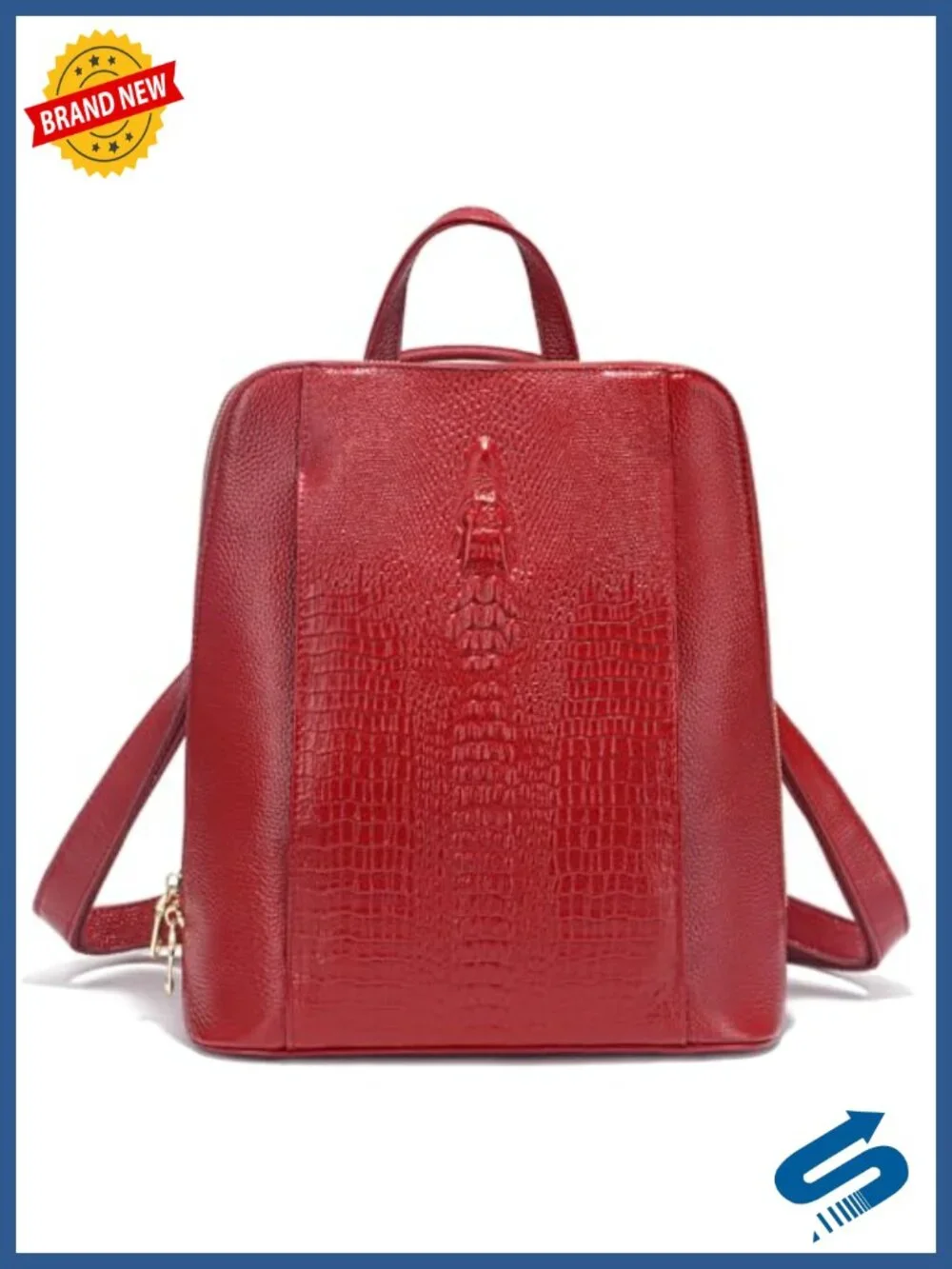 Genuine Leather Knapsack Backpack Laptop Bag Alligator Pattern Women Work Travel
